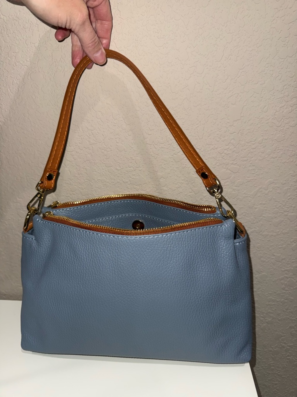 Valentina Light Steel Blue Leather Crossbody or Shoulder bag